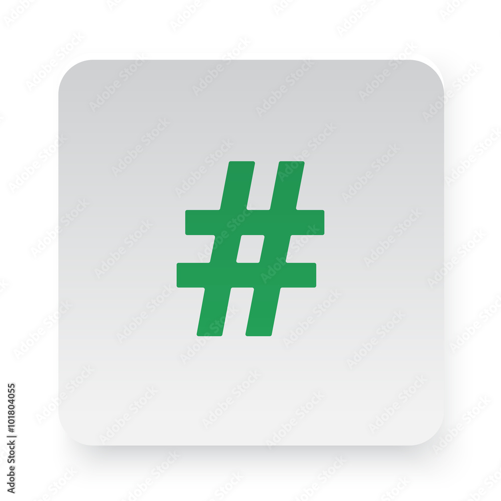 Fototapeta premium Green Hashtag icon in circle on white app button