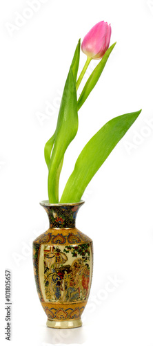 tulip in a Chinese vase on a white background