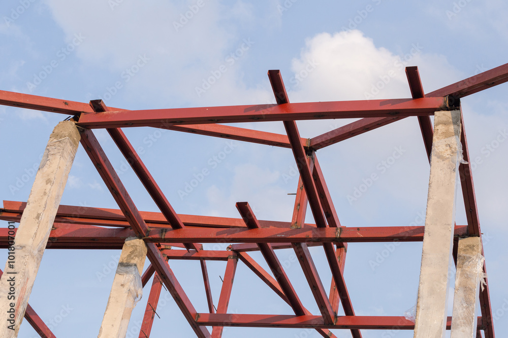 structural steel beam on roof of building residential constructi