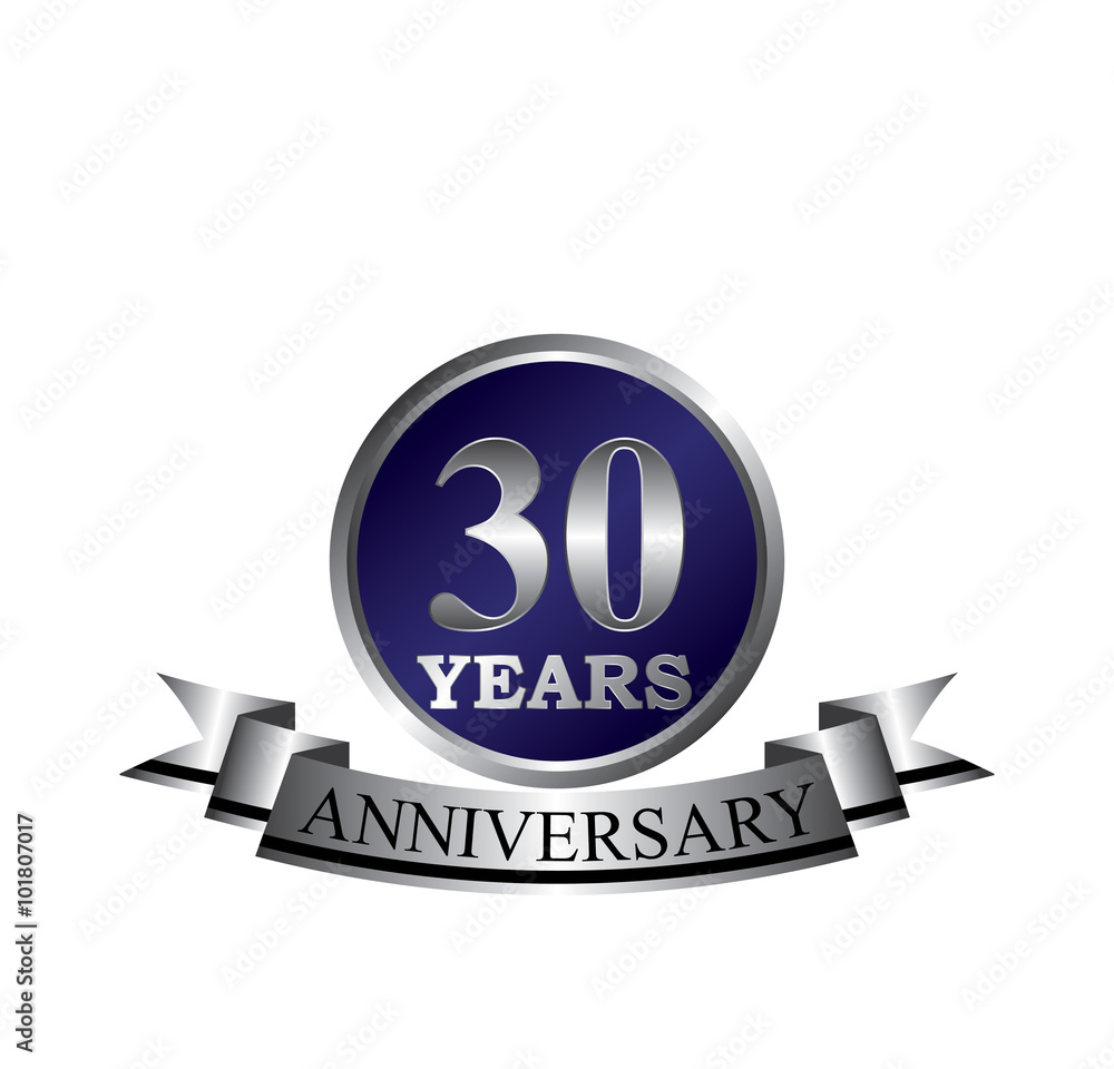 30 anniversary with blue silver ring and ribbon 30 anniversary with blue silver ring and ribbon