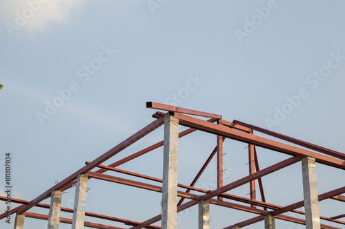 structural steel beam on roof of building residential constructi