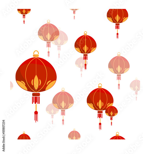Seamless pattern with Chinese lantern. Flat vector graphics
