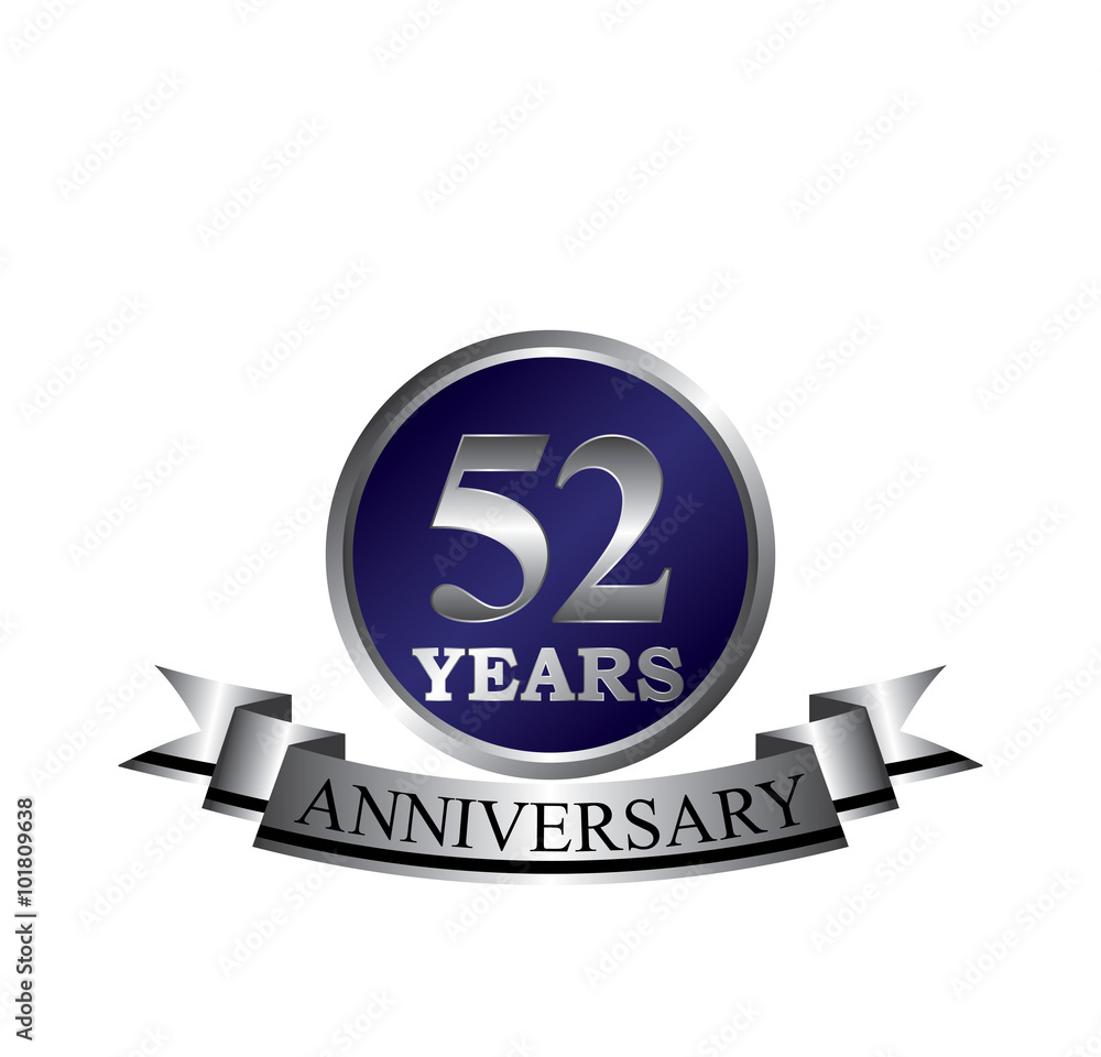 52 anniversary with blue silver ring and ribbon 52 anniversary with blue silver ring and ribbon