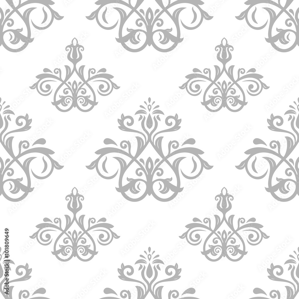 Seamless wallpaper in the style of baroque. Traditional vector silver pattern. Classic oriental background