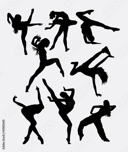 Beautiful dancer performing silhouette. Male and female dance pose. Good use for symbol, logo, web icon, mascot, game elements, mascot, sign, sticker design, or any design you want. Easy to use. photo