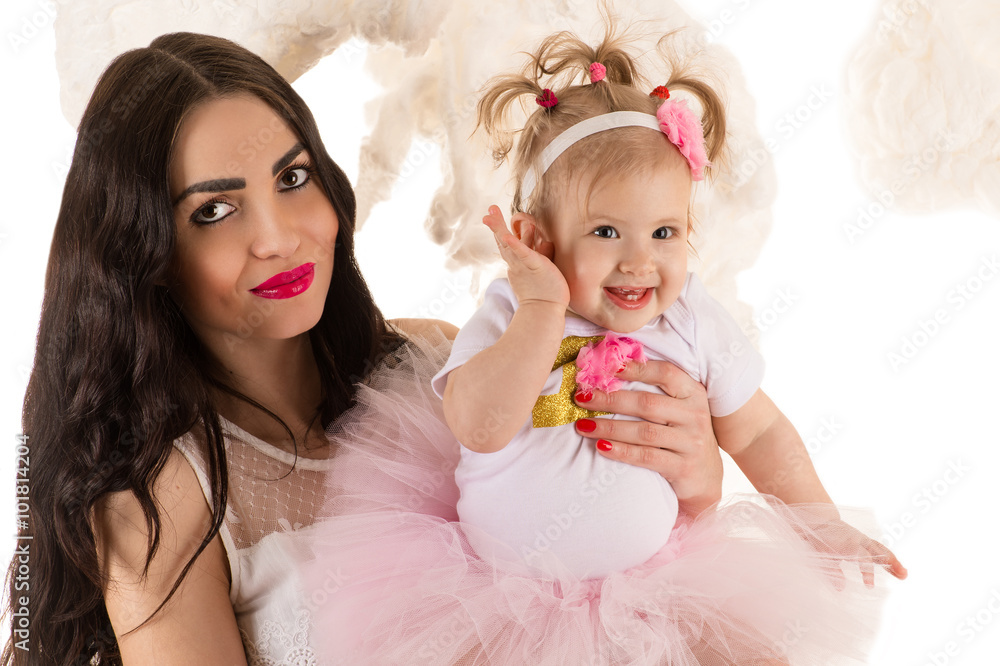 charming woman with little baby charming woman with little baby