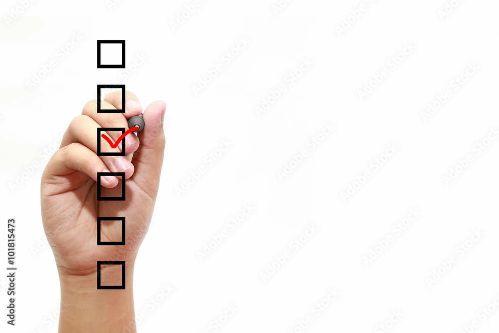 Ταπετσαρία Businessman checking mark on checklist with marker over white