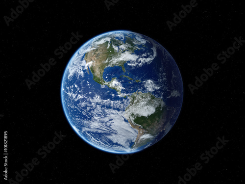 Earth from space. View to America in daytime. 3D illustration.
