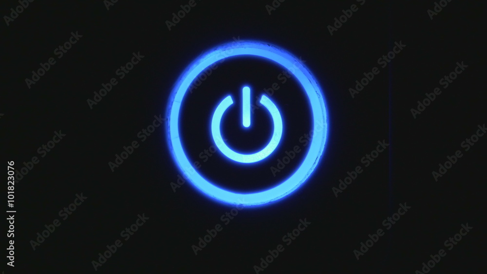 Power button turning on and off on a dark background Power button turning on and off on a dark background