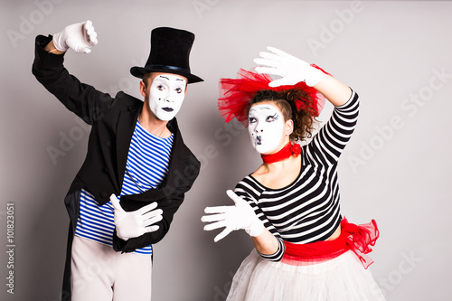 Two mimes man and  woman, April Fools Day concept photo