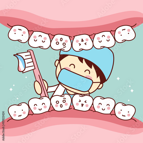 cute cartoon dentist brush tooth