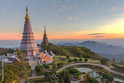 Landscape of two pagoda (noppha methanidon-noppha phon phum siri stupa) in an Inthanon mountain, chiang mai, Thailand © skarie