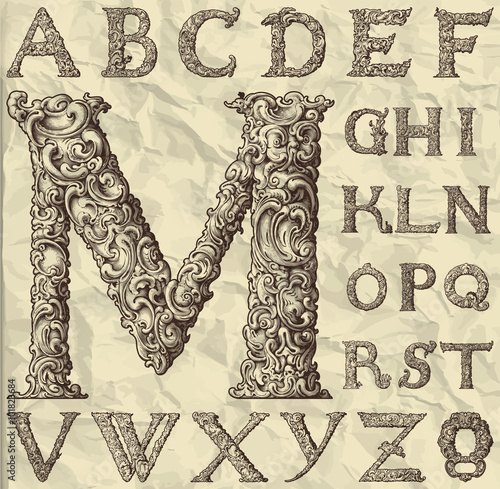 ornamental letter alphabet / vintage/ vector illustration