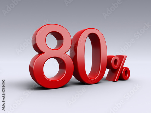 80 percent discount on light background. Sale, percentages, special offer. 3D Numbers in red.