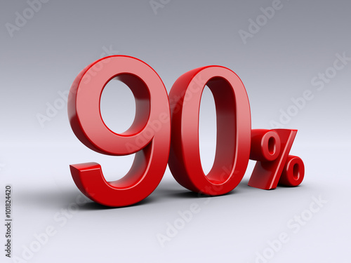 90 percent discount on light background. Sale, percentages, special offer. 3D Numbers in red.