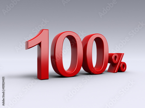 100 percent discount on light background. Sale, percentages, special offer. 3D Numbers in red.