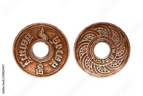 Old Ancient Coins Of Thailand isolated on white background,clipping path photo
