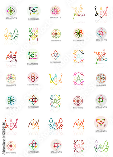 Fototapeta Naklejka Na Ścianę i Meble -  Set of vector linear logotypes, geometric abstract symbols, elegant icons