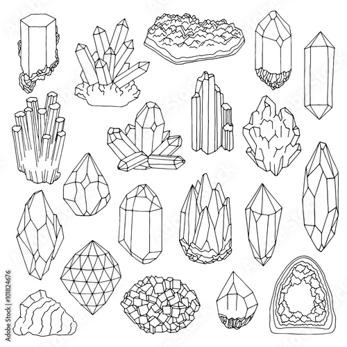 Hand drawn line  crystal, mineral, gem