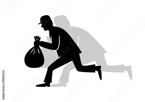 Black and white thief icon on white background
