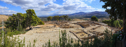 Panorama of ruins of the ancient Minoan Palace of Phaistos, Creete, Greece. The panoramic image has been stitched from multiple photos. photo