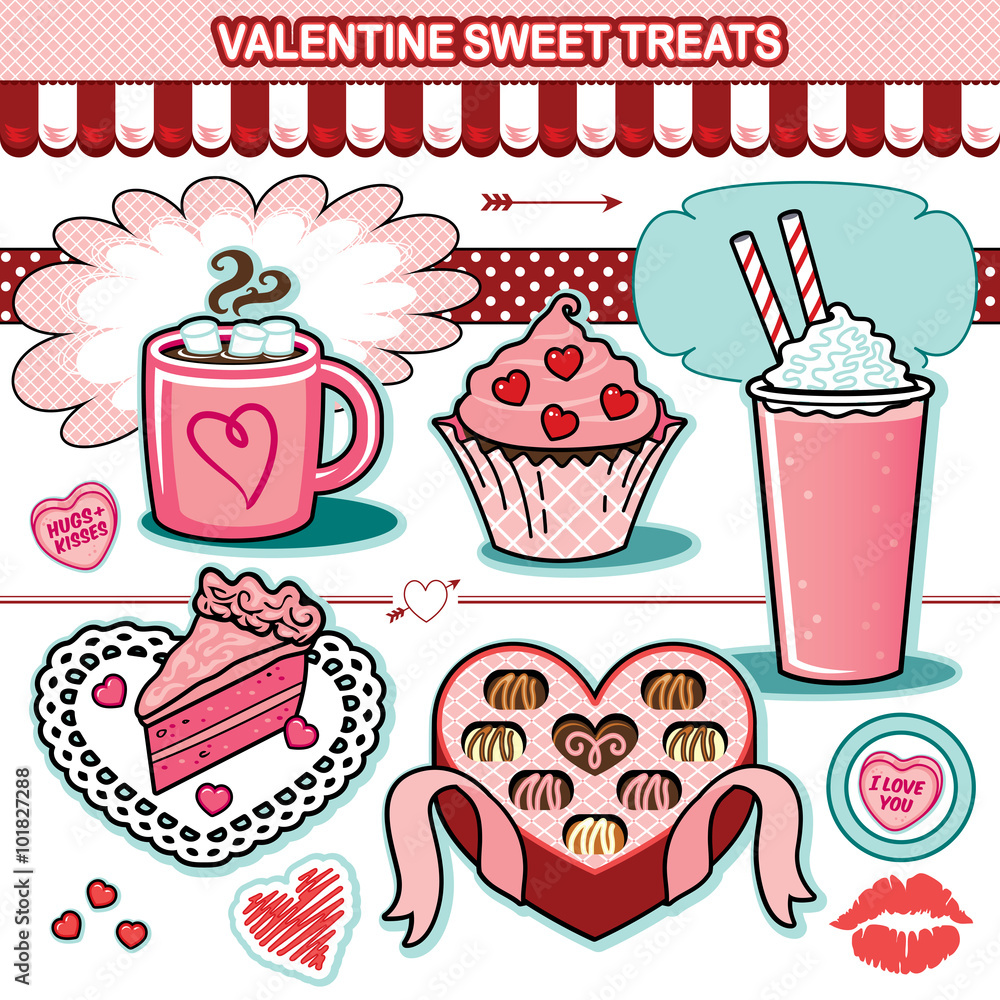 Φωτογραφία Valentine sweet treats illustration collection chocolates cupcake candy hearts c