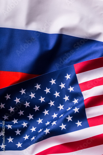 USA and Russia. Usa flag and Russia flag.
