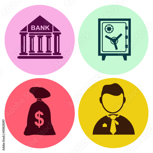 Professions. The economist, financier, banker, businessman. People at work. Set. Vector icon.