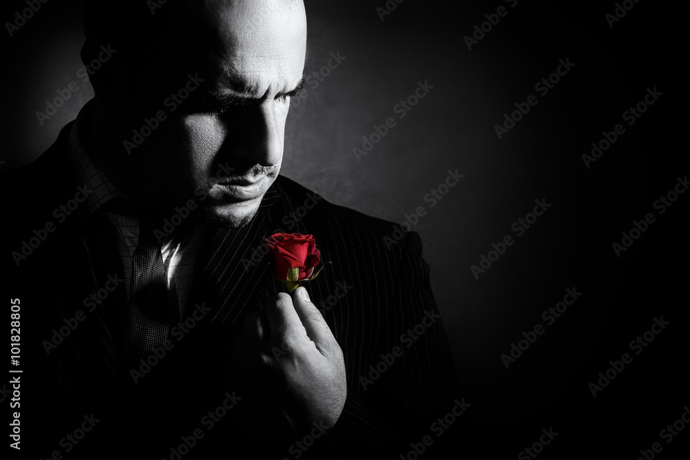 Ταπετσαρία Black and white portrait of man, godfather-like character.