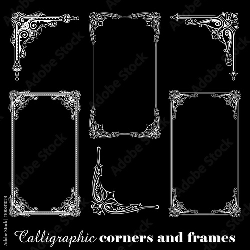 Calligraphic corners and frames - isolated on black background
