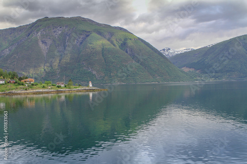 Sognefjord - the largest fjord in Norway, spring