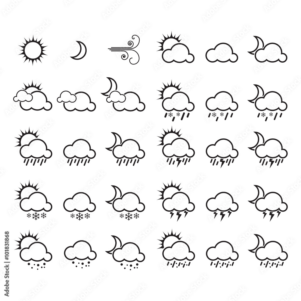 Naklejka premium weather flat white icons set