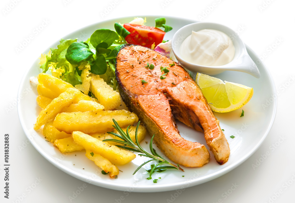 Fried salmon and vegetables Fried salmon and vegetables