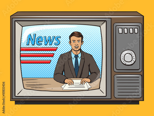News presenter on tv pop art style vector 