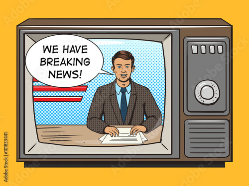 News presenter on tv pop art style vector 