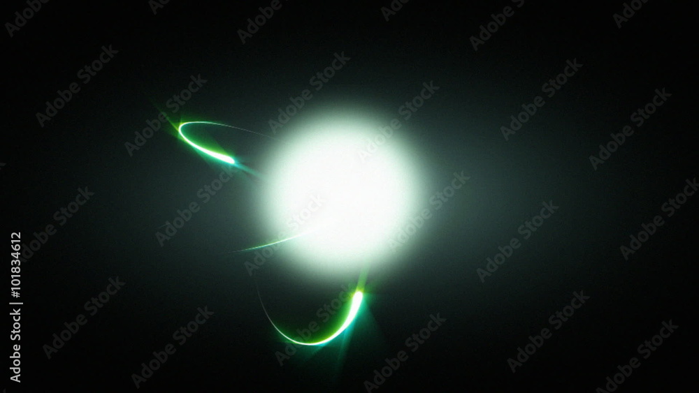 Subatomic Particle Orb (24fps). A flickering orb of light with streaks and light rays orbiting the main particle.