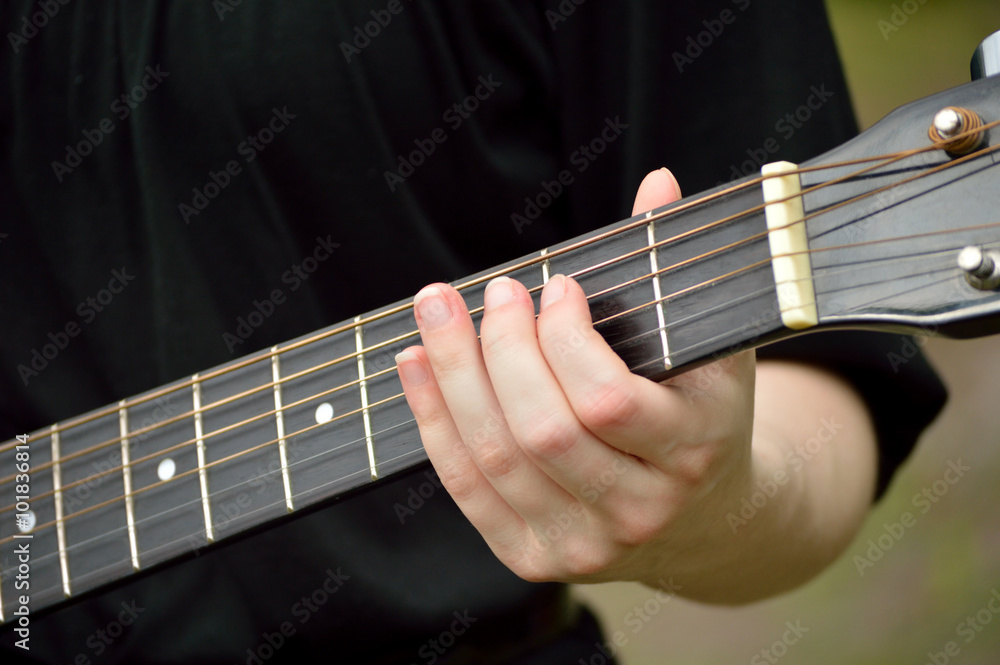 Εκτύπωση καμβά Closeup of guitar neck with guitarist playing