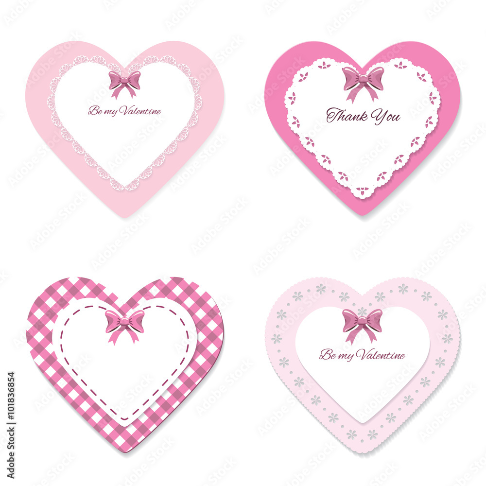 Cute lacy hearts set. Girly scrapbook design. Valentine's day stickers.