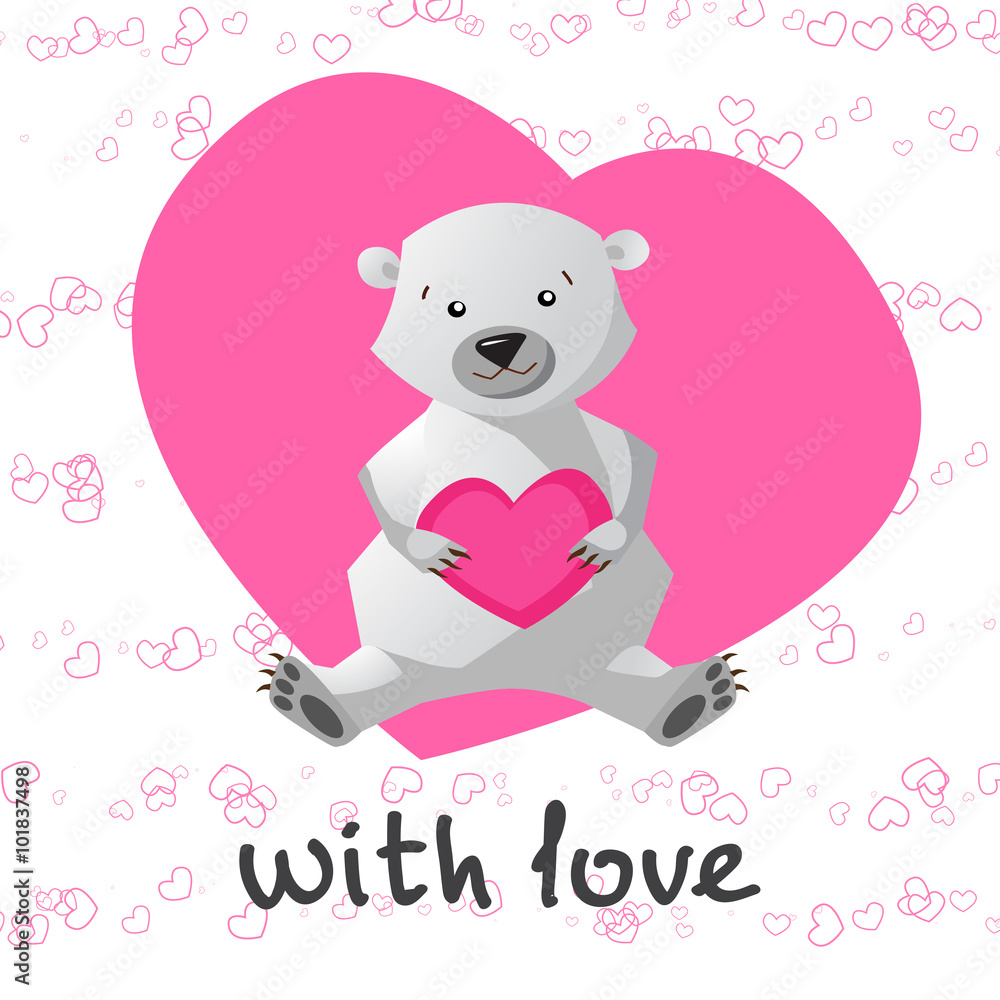 Love printable with cute bear holding heart. With my love printable with cute bear. Vector illustration. Eps 10