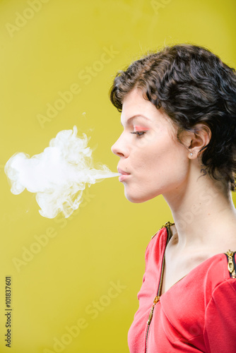 Smoking girl with steam
