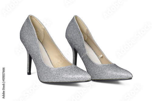 A pair of sliver high hell shoes isolated on white with clipping path