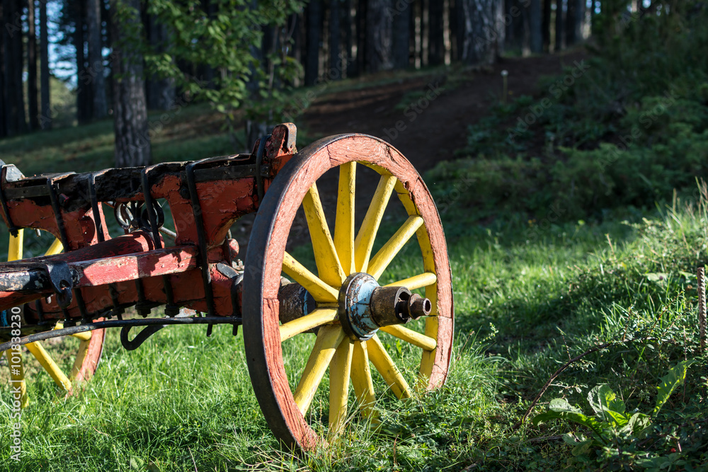 Vintage coaches photographed on a sunny day in the forest, right beside the lake on Zlatibor mountain, Serbia. 