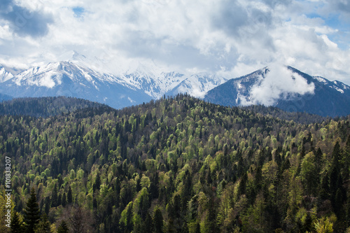 View of the mountain peaks and the clouds above it