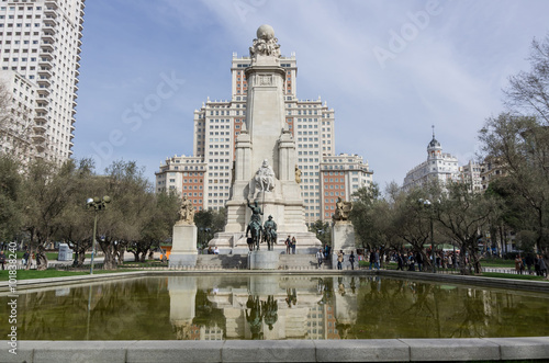 Cervantes Monument on the Plaza de Espana in Madrid