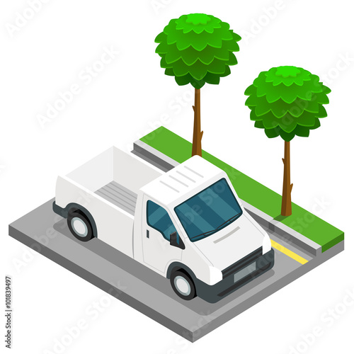 Pickup construction isometric 3d van car truck cargo