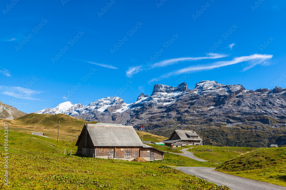 Stunning view of Titlis and Wendestock in alpen village