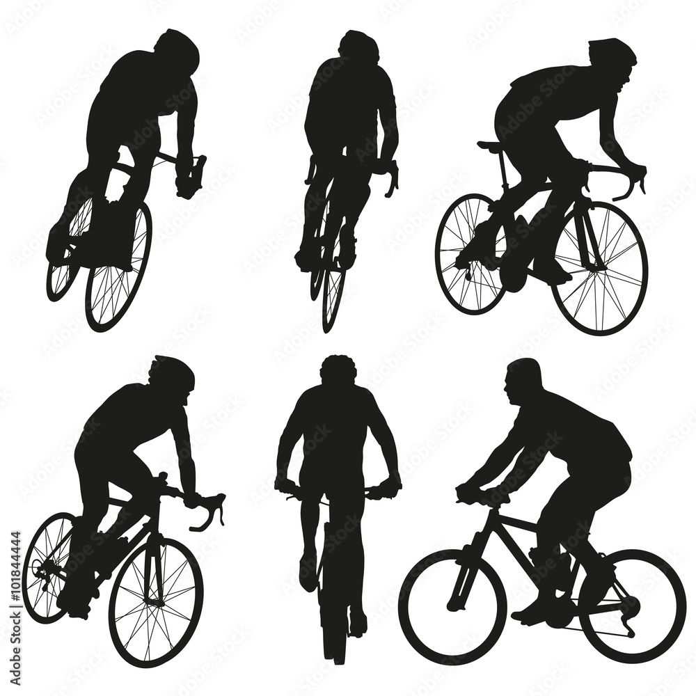 Naklejka premium Cycling silhouettes, set of vector cyclist