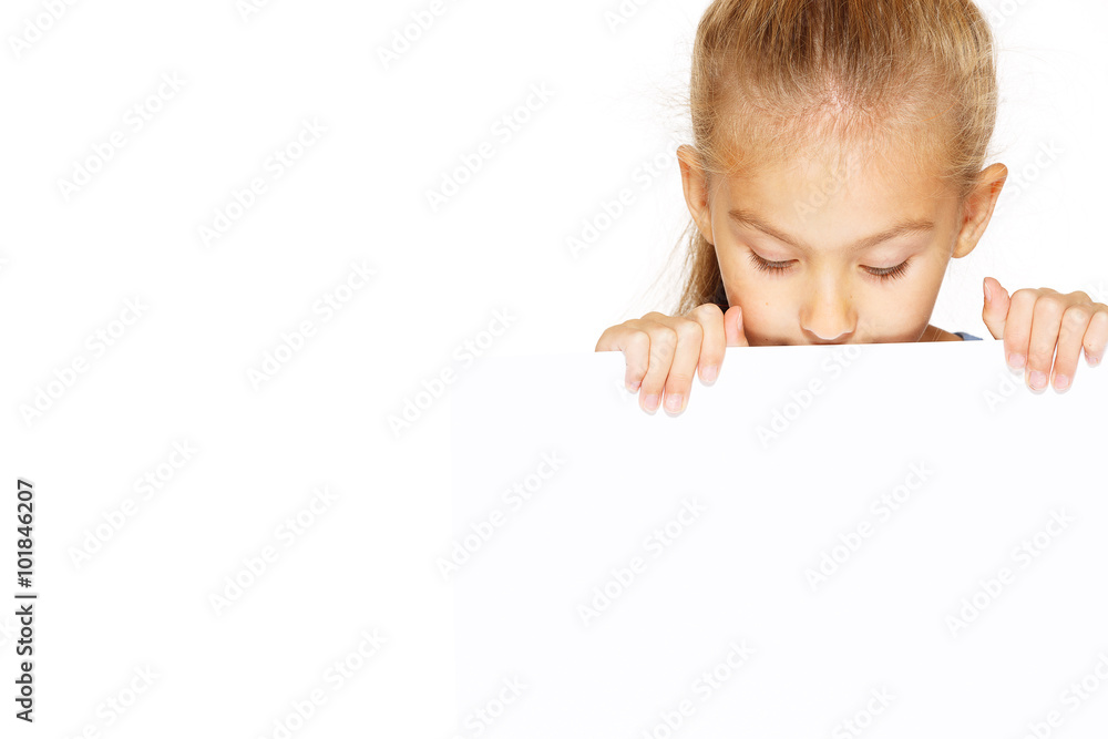 Little girl with blank sign Little girl with blank sign