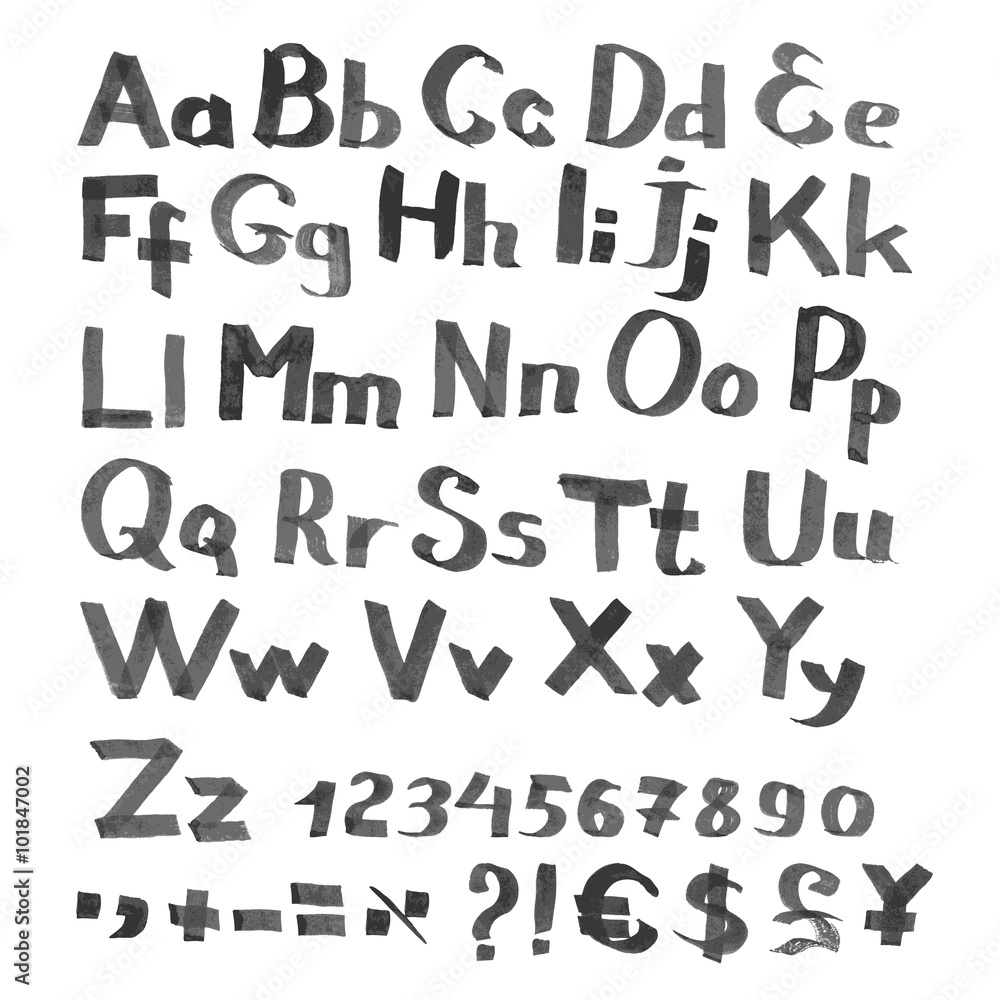 Handwritten font with currency symbols and figures Handwritten font with currency symbols and figures