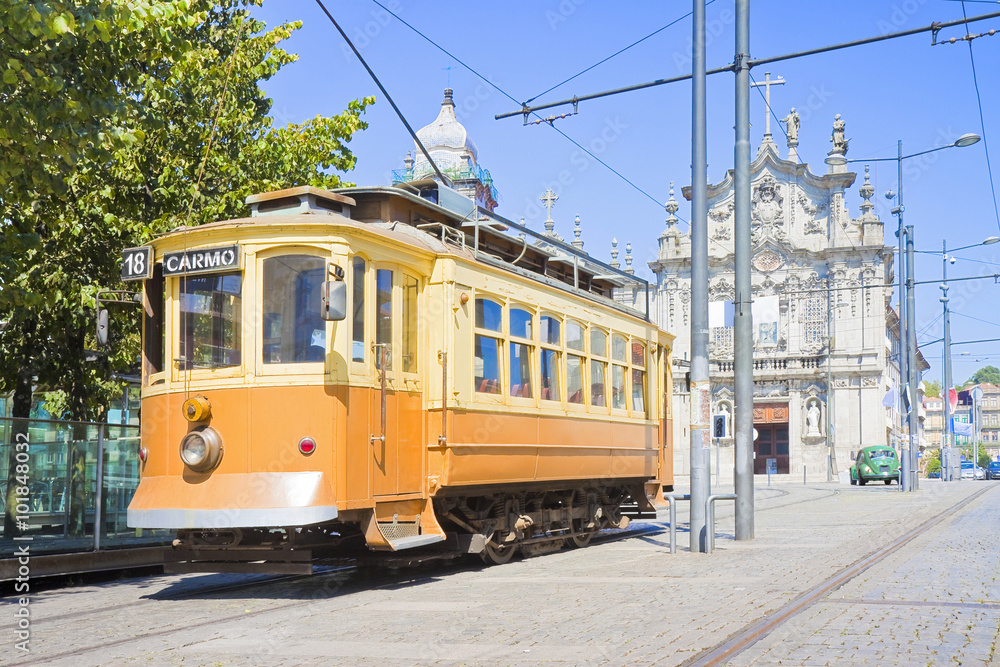 The historical trasportation of Porto - on background the 